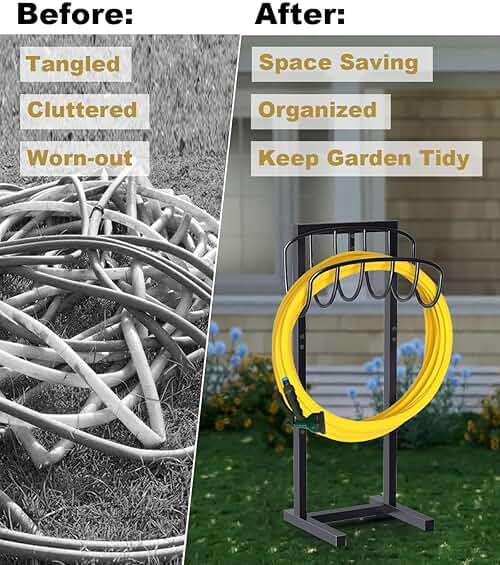 Artigarden Freestanding Garden Hose Holder with 4 Spikes, Heavy Duty Metal Reel Stand Hanger Rack Organizer, Holds Storage 150ft Hose for Outside Yard Lawn, Black - Image 6