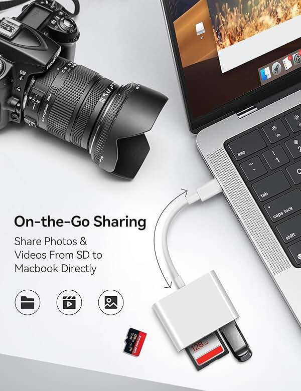MujuDoler USB C SD Card Reader for iPhone 15 16 iPad Mac 3 in 1 USB-C Memory Trail Camera Card Adapter with Dual Slots & USB Port for Mac MacBook Pro/Air/Mini Android Laptop More USBC Typec Devices - Image 3