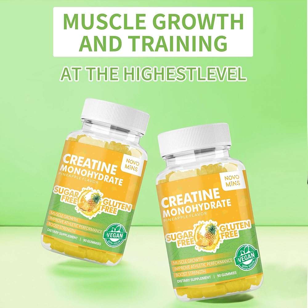novomins Creatine Monohydrate Gummies for Men & Women, Chewables Creatine Monohydrate for Muscle Strength, Muscle Builder, Energy Boost, Pre-Workout Supplement(90 Count)-Pineapple Flavor. - Image 3
