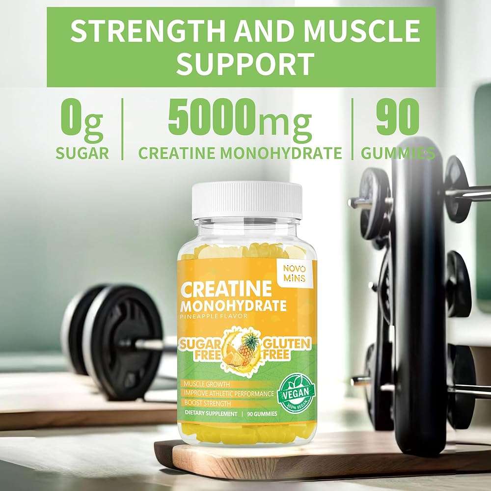 novomins Creatine Monohydrate Gummies for Men & Women, Chewables Creatine Monohydrate for Muscle Strength, Muscle Builder, Energy Boost, Pre-Workout Supplement(90 Count)-Pineapple Flavor. - Image 4