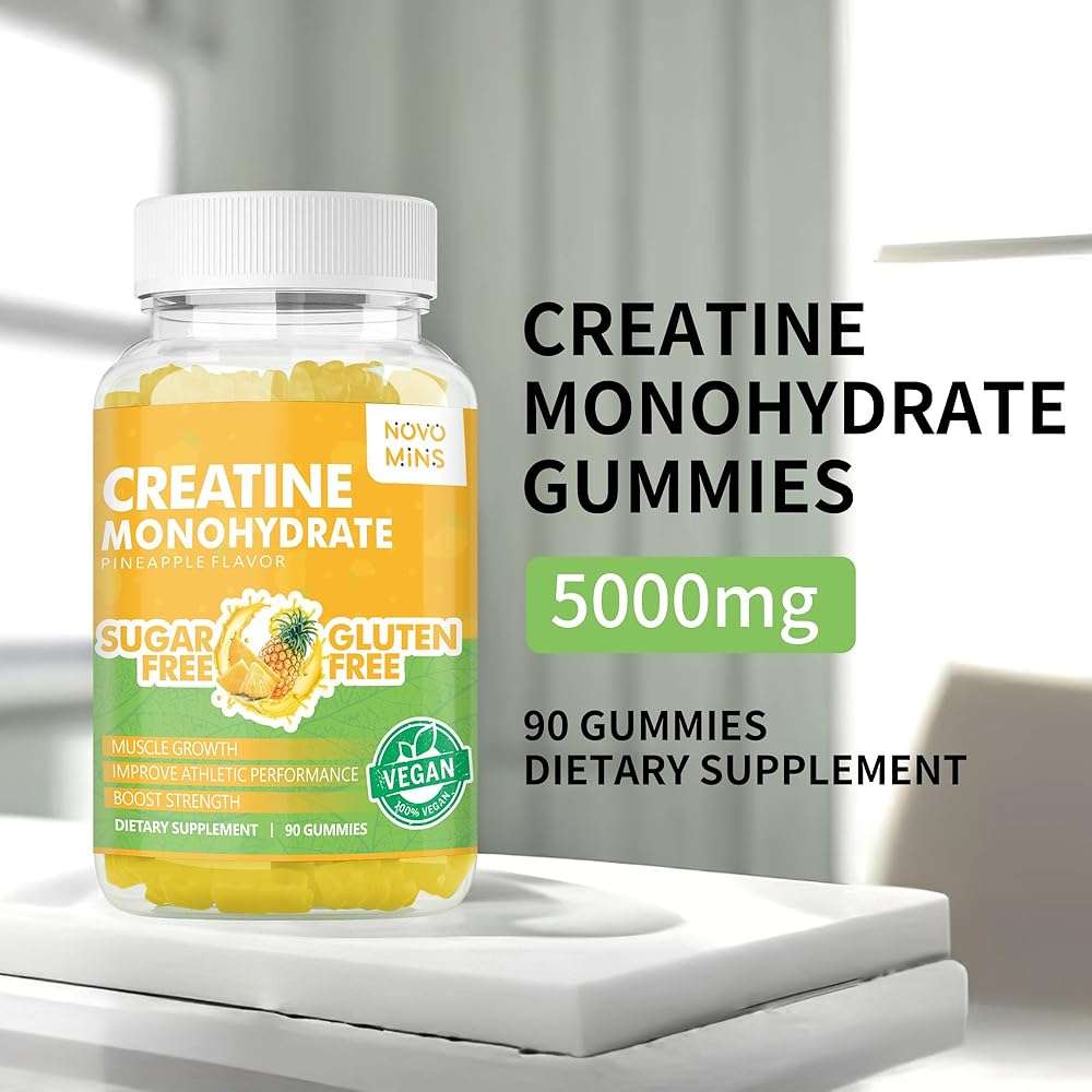 novomins Creatine Monohydrate Gummies for Men & Women, Chewables Creatine Monohydrate for Muscle Strength, Muscle Builder, Energy Boost, Pre-Workout Supplement(90 Count)-Pineapple Flavor. - Image 5