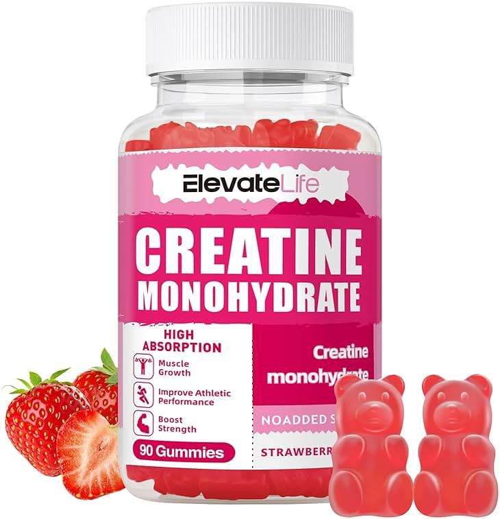 NSFCertified Creatine Monohydrate Gummies 5000mg for Men & Women, Chewables Creatine Monohydrate for Muscle Strength, Muscle Builder, Energy Boost, Pre-Workout Supplement(90 Count)-Strawberries - Image 1