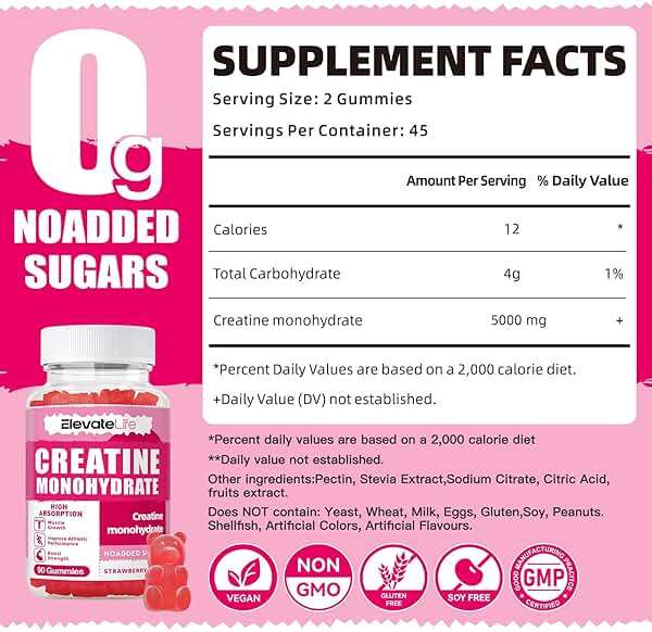 NSFCertified Creatine Monohydrate Gummies 5000mg for Men & Women, Chewables Creatine Monohydrate for Muscle Strength, Muscle Builder, Energy Boost, Pre-Workout Supplement(90 Count)-Strawberries - Image 3