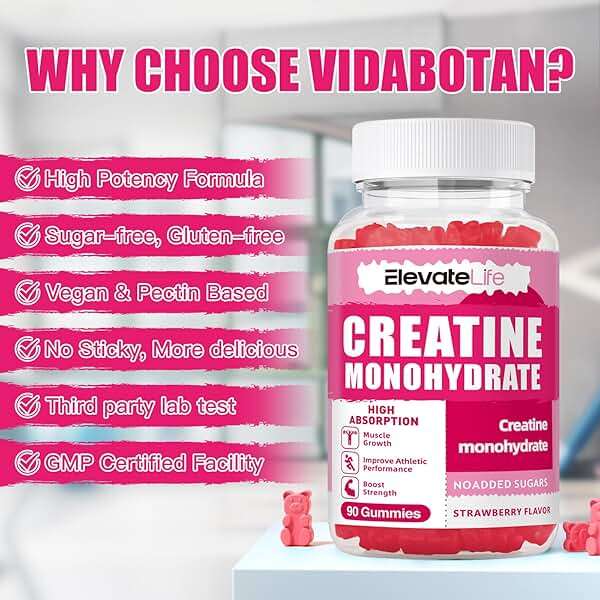 NSFCertified Creatine Monohydrate Gummies 5000mg for Men & Women, Chewables Creatine Monohydrate for Muscle Strength, Muscle Builder, Energy Boost, Pre-Workout Supplement(90 Count)-Strawberries - Image 5