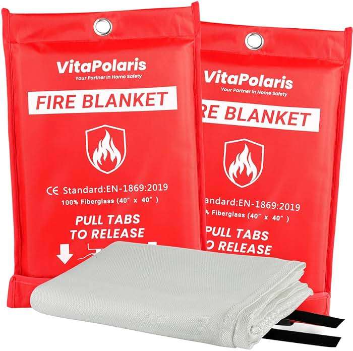 VitaPolaris Heavy-Duty Emergency Fire Blanket, 2 Pack – Fireproof Fiberglass Blanket for Kitchen, Home, Car, Grill, Fireplace, Camping, Heat Shield, Grease Fires, Emergency Fire Suppression - Image 1