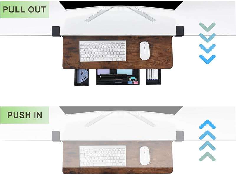 Keyboard Tray Under Desk with Drawer,26.77" X 11.81"Large Size Keyboard Tray with C Clamp-on Mount, Easy to Install, for Home Office (Mahogany) - Image 4