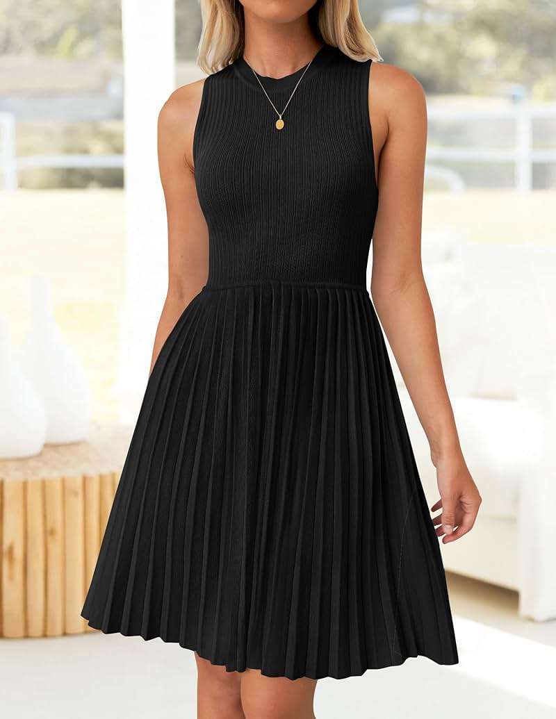 ZESICA Women's Summer Sleeveless Mini Dress 2026 Crewneck A Line Knit Pleated Swing Business Casual Work Party Short Dresses - Image 6
