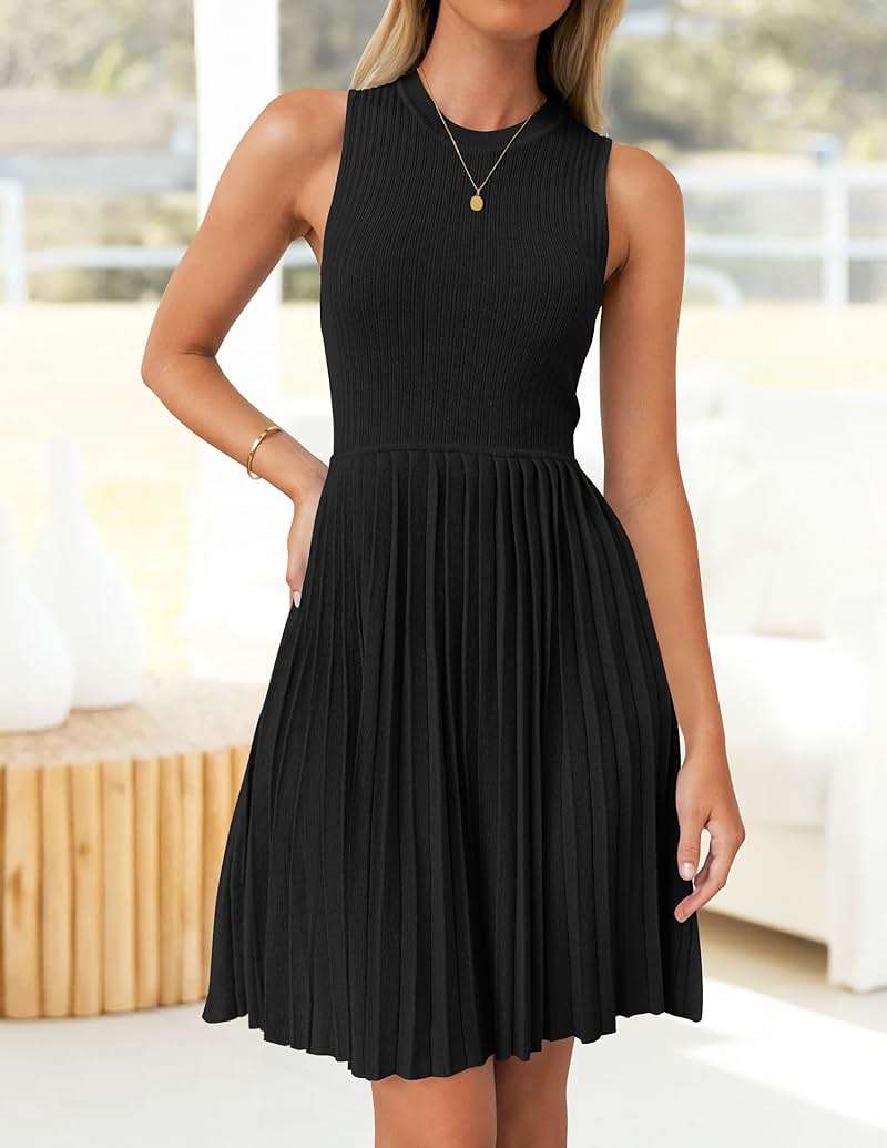 ZESICA Women's Summer Sleeveless Mini Dress 2026 Crewneck A Line Knit Pleated Swing Business Casual Work Party Short Dresses - Image 7