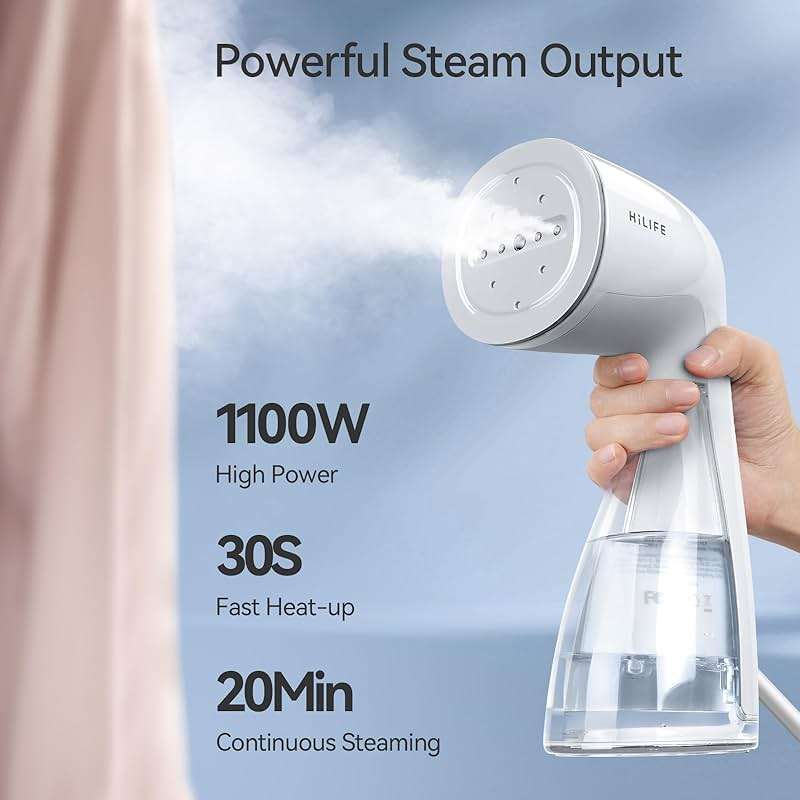 HiLIFE Upgraded Steamer for Clothes, Handheld & Portable, 1100W Powerful Steam, 300ml Big Capacity & No Leak Design, 30S Fast Heat-up, Quick Wrinkle Remover, Compact Size for Travel, ONLY 120V - Image 2