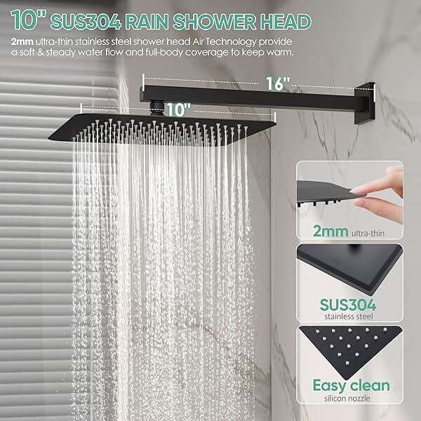 HoliSpa Black Shower System with Tub Spout, All Metal Tub Shower Faucet Set with 10" Rain Shower Head and Handheld Spray combo, Wall Mounted Tub Shower Systems with Valve and Trim Kit, Matte Black - Image 4
