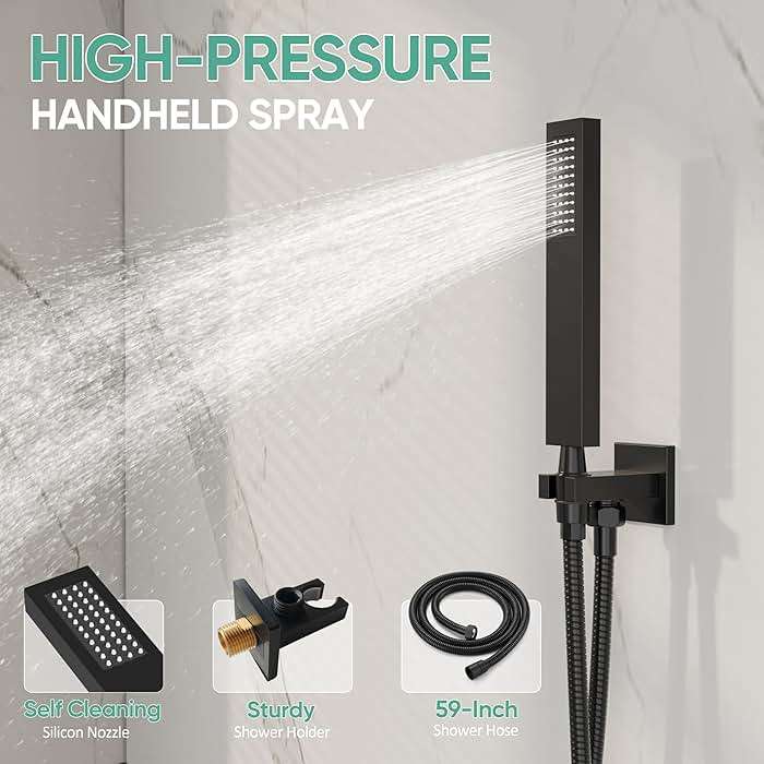 HoliSpa Black Shower System with Tub Spout, All Metal Tub Shower Faucet Set with 10" Rain Shower Head and Handheld Spray combo, Wall Mounted Tub Shower Systems with Valve and Trim Kit, Matte Black - Image 5