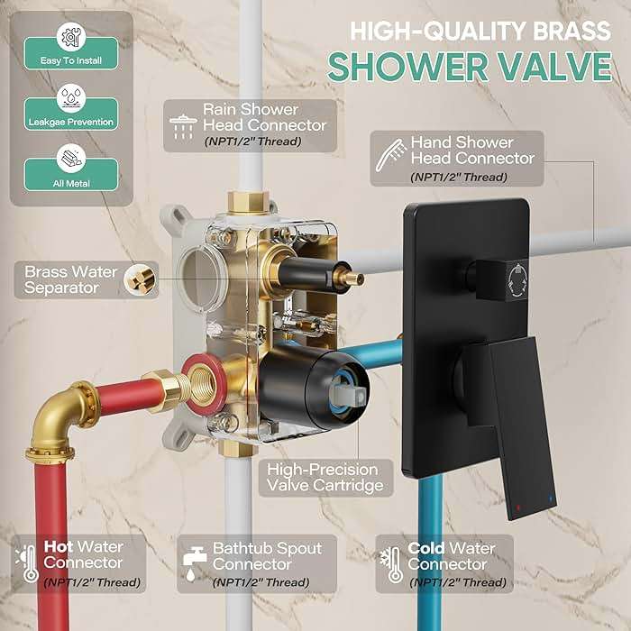 HoliSpa Black Shower System with Tub Spout, All Metal Tub Shower Faucet Set with 10" Rain Shower Head and Handheld Spray combo, Wall Mounted Tub Shower Systems with Valve and Trim Kit, Matte Black - Image 6