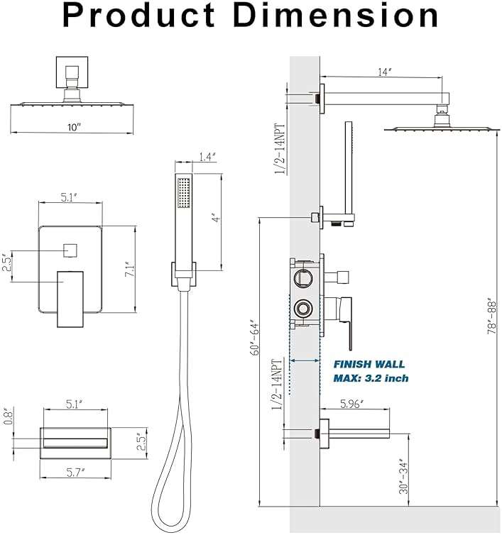 HoliSpa Black Shower System with Tub Spout, All Metal Tub Shower Faucet Set with 10" Rain Shower Head and Handheld Spray combo, Wall Mounted Tub Shower Systems with Valve and Trim Kit, Matte Black - Image 7