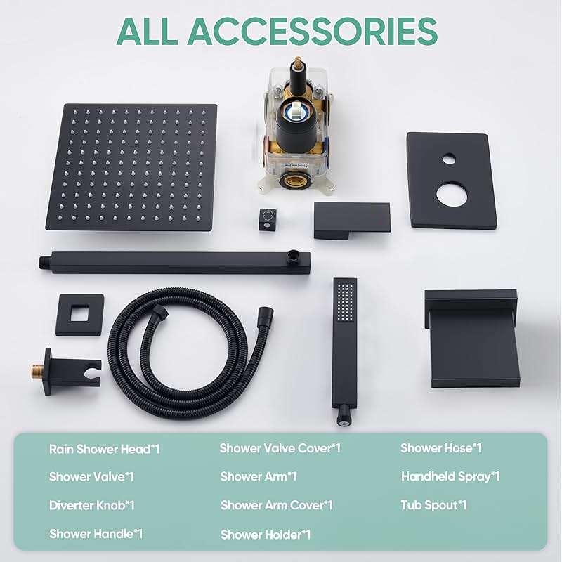 HoliSpa Black Shower System with Tub Spout, All Metal Tub Shower Faucet Set with 10" Rain Shower Head and Handheld Spray combo, Wall Mounted Tub Shower Systems with Valve and Trim Kit, Matte Black - Image 9