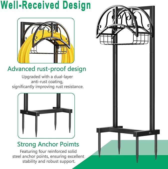 Yalivon Garden Hose Holder Freestanding, Water Hose Holder Hose Hanger Heavy Duty Metal Hose Stand Holds 160-feet Hose, Outdoor Hose Organizer Sturdy Garden Hose Storage Rack for Outside - Image 3