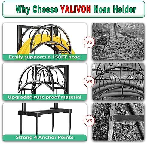 Yalivon Garden Hose Holder Freestanding, Water Hose Holder Hose Hanger Heavy Duty Metal Hose Stand Holds 160-feet Hose, Outdoor Hose Organizer Sturdy Garden Hose Storage Rack for Outside - Image 4