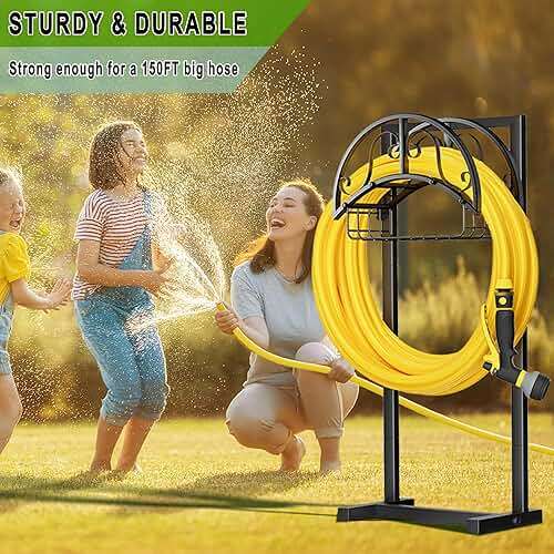 Yalivon Garden Hose Holder Freestanding, Water Hose Holder Hose Hanger Heavy Duty Metal Hose Stand Holds 160-feet Hose, Outdoor Hose Organizer Sturdy Garden Hose Storage Rack for Outside - Image 5