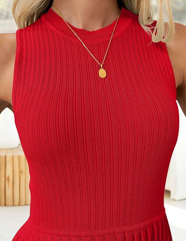 ZESICA Women's Summer Sleeveless Mini Dress 2026 Crewneck A Line Knit Pleated Swing Business Casual Work Party Short Dresses - Image 5