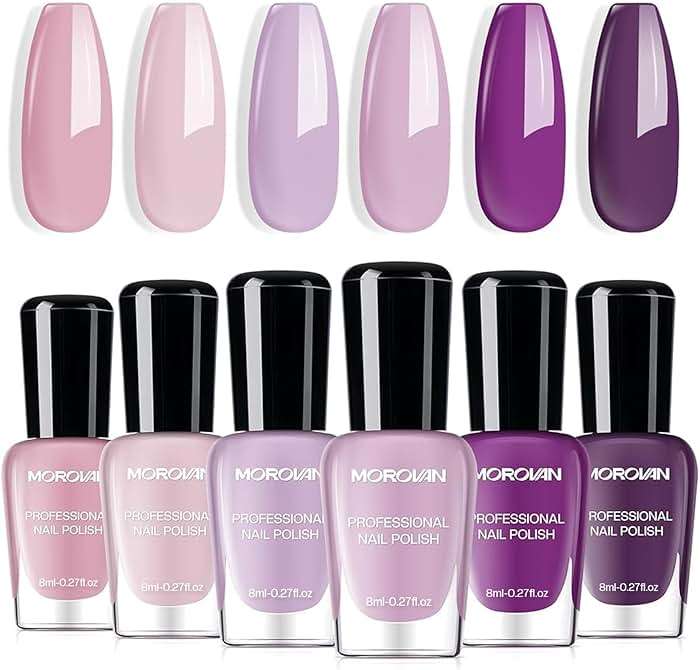 Morovan Nail Polish Set Fingernail: Lilac Light Purple Quick Dry Nail Polish Kit 0.25oz Lavender Regular Pack Glossy Halloween Finger Nail Gifts for Women Girls - Image 1