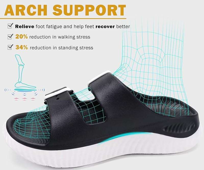 KuaiLu Womens Recovery Sandals With Comfortable Plantar Fasciitis Arch Support, Orthotic Adjustable Thick Cushion Sport Slides Reduces Stress on Feet, Joints & Back Post-Exercise - Image 3