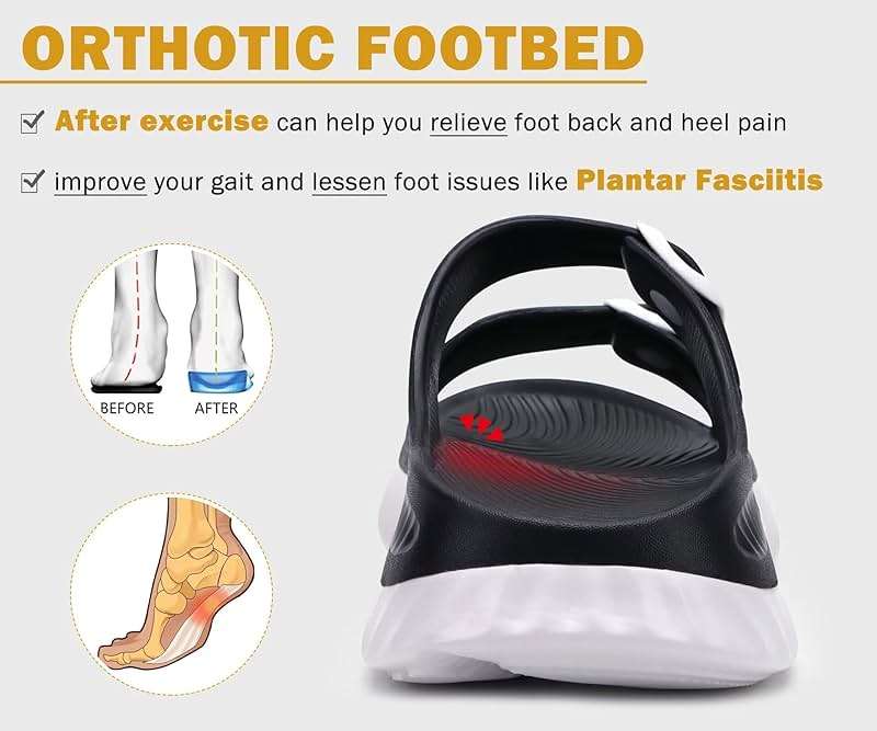 KuaiLu Womens Recovery Sandals With Comfortable Plantar Fasciitis Arch Support, Orthotic Adjustable Thick Cushion Sport Slides Reduces Stress on Feet, Joints & Back Post-Exercise - Image 4
