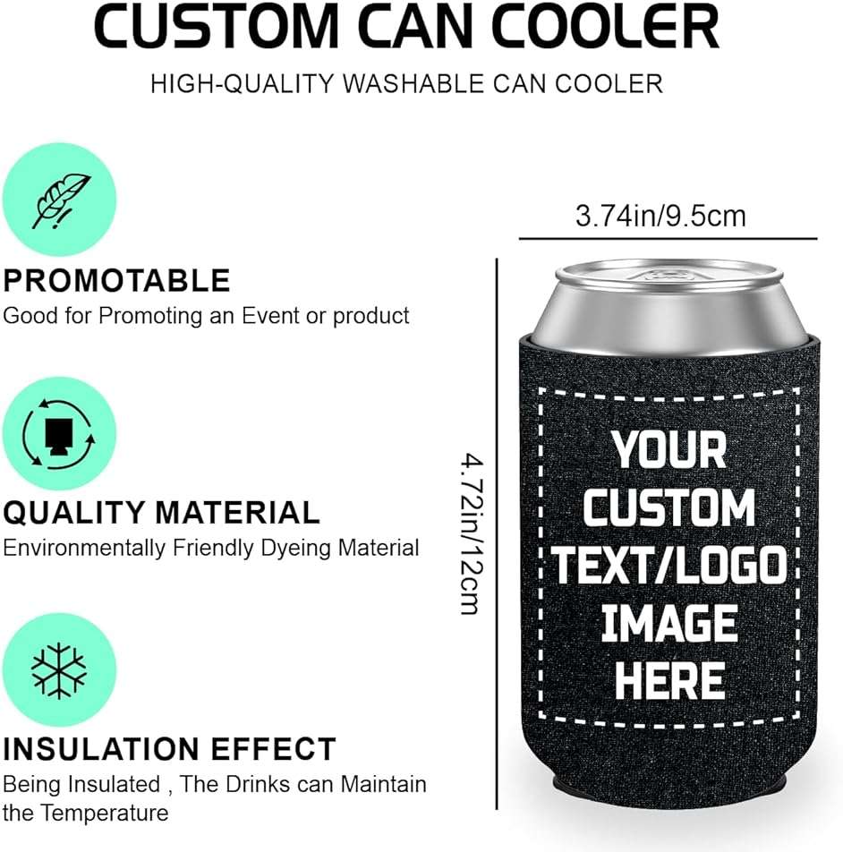 Custom Bulk Beer Can Coolers | Personalized Image Text on Insulated Beverage Bottle Holder Sleeves | Design your own | Perfect for Wedding Reunions Birthdays Parties (20) - Image 2