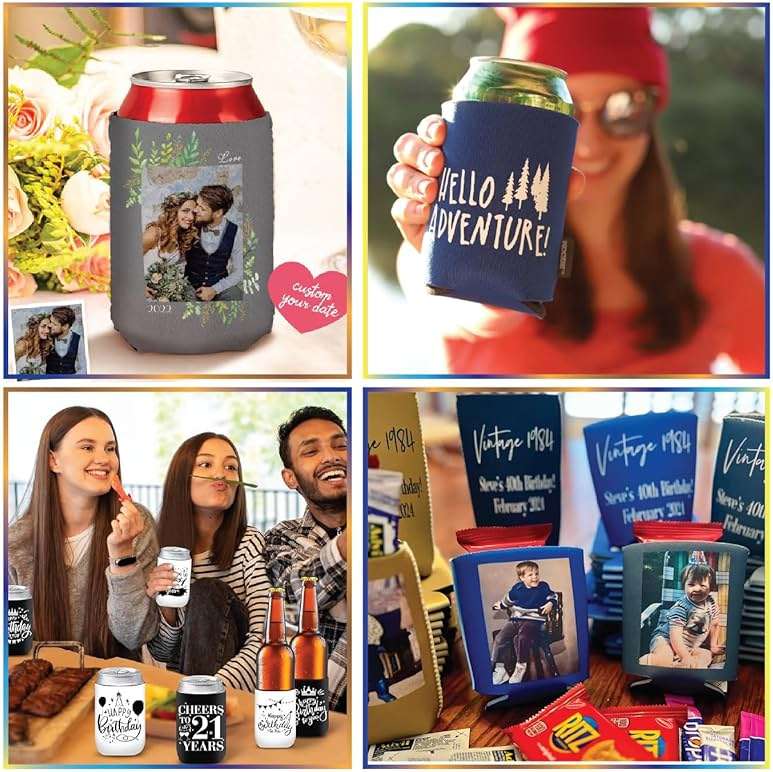 Custom Bulk Beer Can Coolers | Personalized Image Text on Insulated Beverage Bottle Holder Sleeves | Design your own | Perfect for Wedding Reunions Birthdays Parties (20) - Image 4