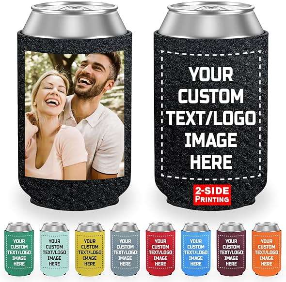 Custom Bulk Beer Can Coolers | Personalized Image Text on Insulated Beverage Bottle Holder Sleeves | Design your own | Perfect for Wedding Reunions Birthdays Parties (10) - Image 1