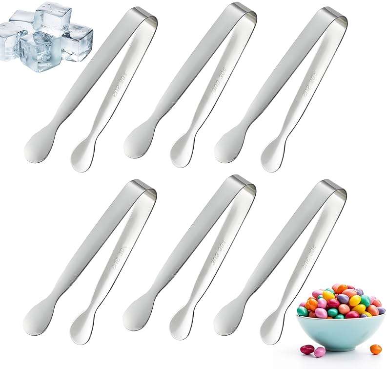 6PCS Mini Small Tiny Tongs, 4.25Inch Kitchen Metal Stainless Steel Small Tongs for Serving Food, Ice, Salad, Toaster, Desserts, Appetizers and Charcuterie Board (6 Pack, Silver) - Image 1