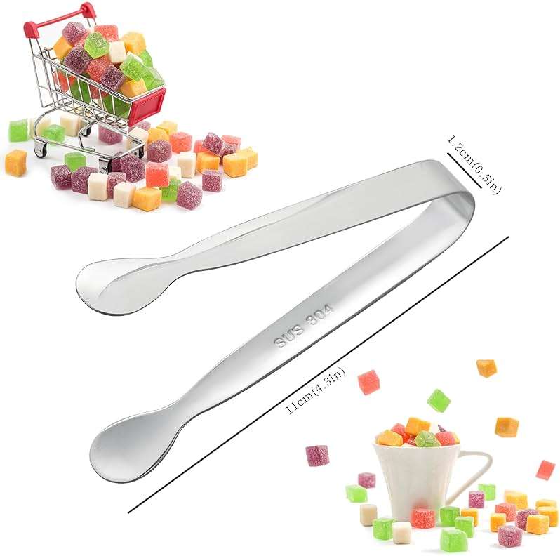 6PCS Mini Small Tiny Tongs, 4.25Inch Kitchen Metal Stainless Steel Small Tongs for Serving Food, Ice, Salad, Toaster, Desserts, Appetizers and Charcuterie Board (6 Pack, Silver) - Image 3