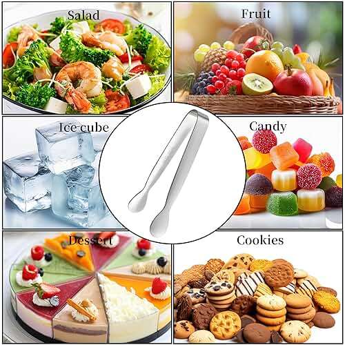 6PCS Mini Small Tiny Tongs, 4.25Inch Kitchen Metal Stainless Steel Small Tongs for Serving Food, Ice, Salad, Toaster, Desserts, Appetizers and Charcuterie Board (6 Pack, Silver) - Image 5