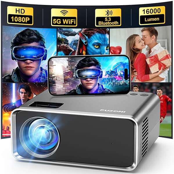 FUDONI Projector with WiFi and Bluetooth 4K Supported, Upgraded 18000L Outdoor Movie Projectors Native 1080P FHD, Video Projector for Home Theater, Compatible w/HDMI/USB/iOS/Android/Windows/TV Stick - Image 1