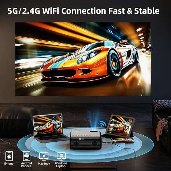 FUDONI Projector with WiFi and Bluetooth 4K Supported, Upgraded 18000L Outdoor Movie Projectors Native 1080P FHD, Video Projector for Home Theater, Compatible w/HDMI/USB/iOS/Android/Windows/TV Stick - Image 3
