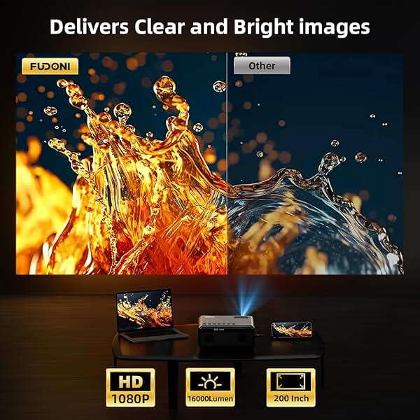 FUDONI Projector with WiFi and Bluetooth 4K Supported, Upgraded 18000L Outdoor Movie Projectors Native 1080P FHD, Video Projector for Home Theater, Compatible w/HDMI/USB/iOS/Android/Windows/TV Stick - Image 5