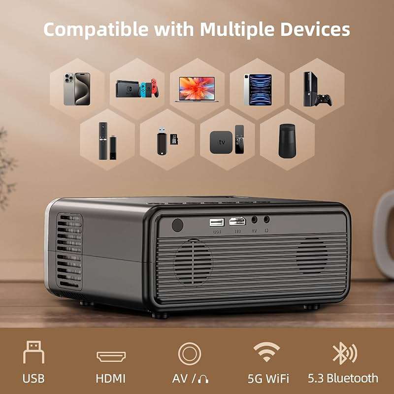 FUDONI Projector with WiFi and Bluetooth 4K Supported, Upgraded 18000L Outdoor Movie Projectors Native 1080P FHD, Video Projector for Home Theater, Compatible w/HDMI/USB/iOS/Android/Windows/TV Stick - Image 6