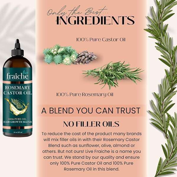 Live Fraiche Rosemary Castor Oil for Hair Growth 16oz - Rosemary Oil for Hair Growth and Thickening Pure Blend to Reduce Loss and Promote a Healthy Scalp - Image 6