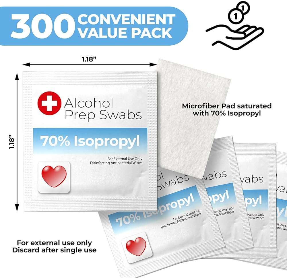 Alcohol Wipes individually Wrapped - 300 Pack Isopropyl Alcohol Wipes, Alcohol Prep Pads, Great for Home, Medical and First Aid Kits, Individually Wrapped Swabs - Image 2