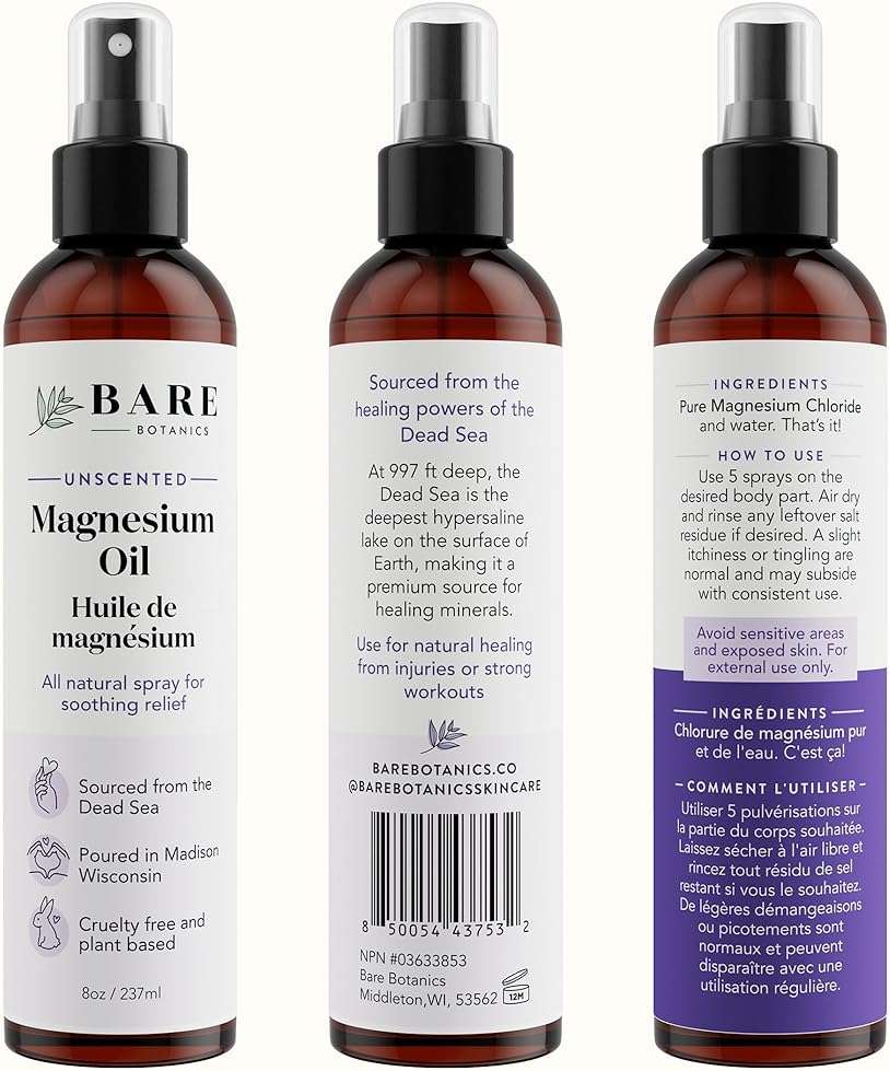 Bare Botanics Magnesium Oil Spray 8oz Unscented | Topical Magnesium Chloride Mist from the Dead Sea | Handpoured in Madison, WI - Image 8
