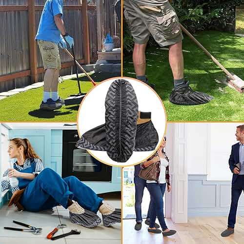 ioiopeak Shoe Covers Disposable 50 Pack (25 Pairs) - Durable, Non-Slip, Water Resistant, and Recyclable Boot Covers for Indoor and Outdoor Use - One Size Fits Most (Non-woven-Black) - Image 5