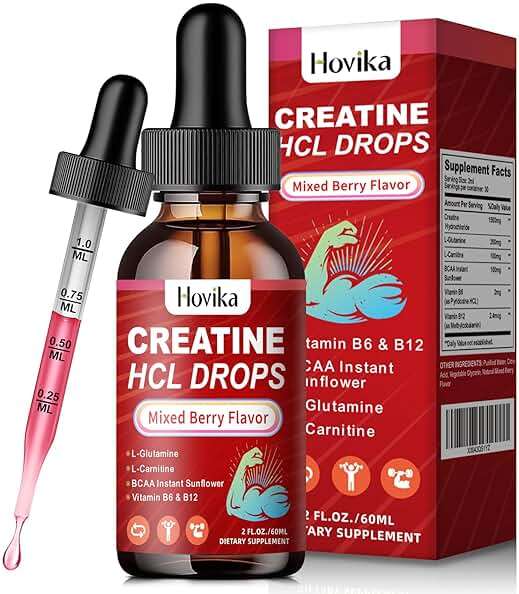 Hovika Creatine HCL Liquid Drops for Men & Women, Creatine Hydrochloride with L-Carnitine, L-Glutamine, BCAA, Vitamin B12 & B6 for Muscle Growth & Recovery-Vegan, Mixed Berry Flavor Flavor, 2 Fl Oz - Image 1
