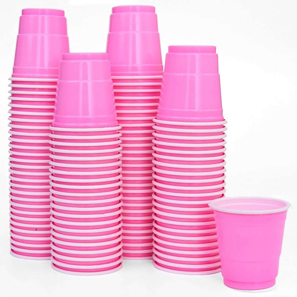 Vumdua 100 Pcs Pink Plastic Shot Cups, Disposable Shot Glasses 2 oz Plastic Mini Cups for Birthday, Bachelorette Party, Tasting Serving, Jello Shots, Parties Favor & Supplies - Image 1