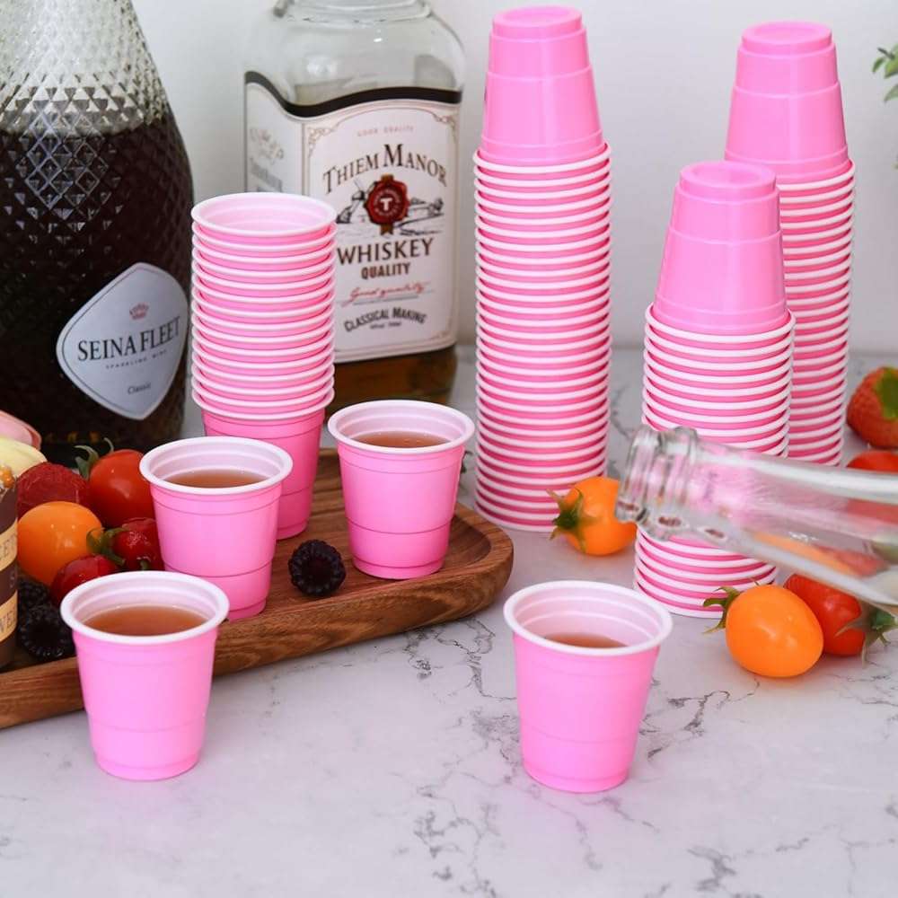 Vumdua 100 Pcs Pink Plastic Shot Cups, Disposable Shot Glasses 2 oz Plastic Mini Cups for Birthday, Bachelorette Party, Tasting Serving, Jello Shots, Parties Favor & Supplies - Image 2