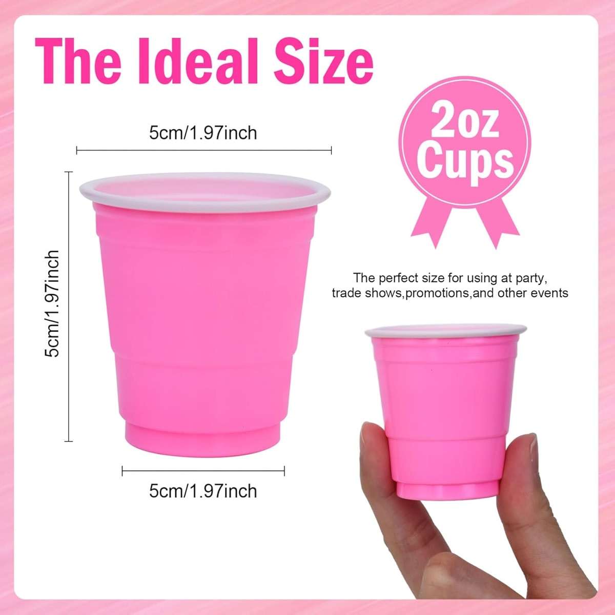 Vumdua 100 Pcs Pink Plastic Shot Cups, Disposable Shot Glasses 2 oz Plastic Mini Cups for Birthday, Bachelorette Party, Tasting Serving, Jello Shots, Parties Favor & Supplies - Image 3