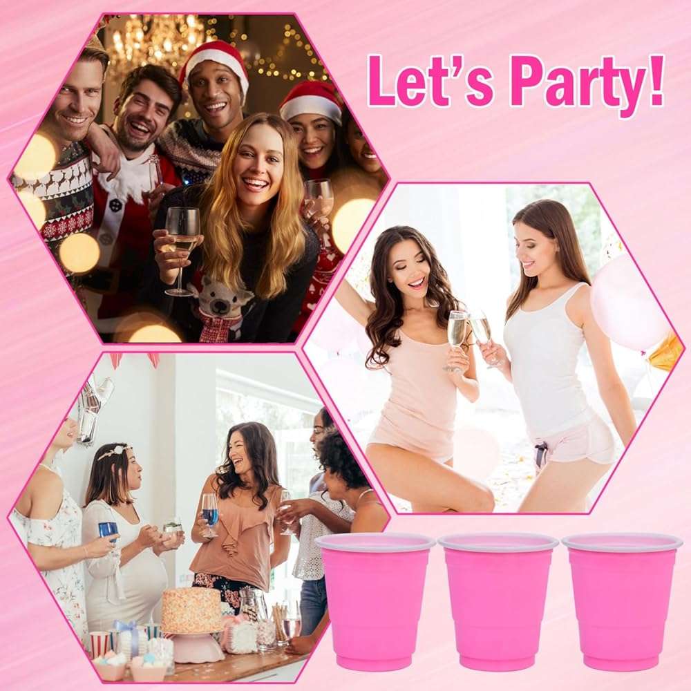 Vumdua 100 Pcs Pink Plastic Shot Cups, Disposable Shot Glasses 2 oz Plastic Mini Cups for Birthday, Bachelorette Party, Tasting Serving, Jello Shots, Parties Favor & Supplies - Image 7