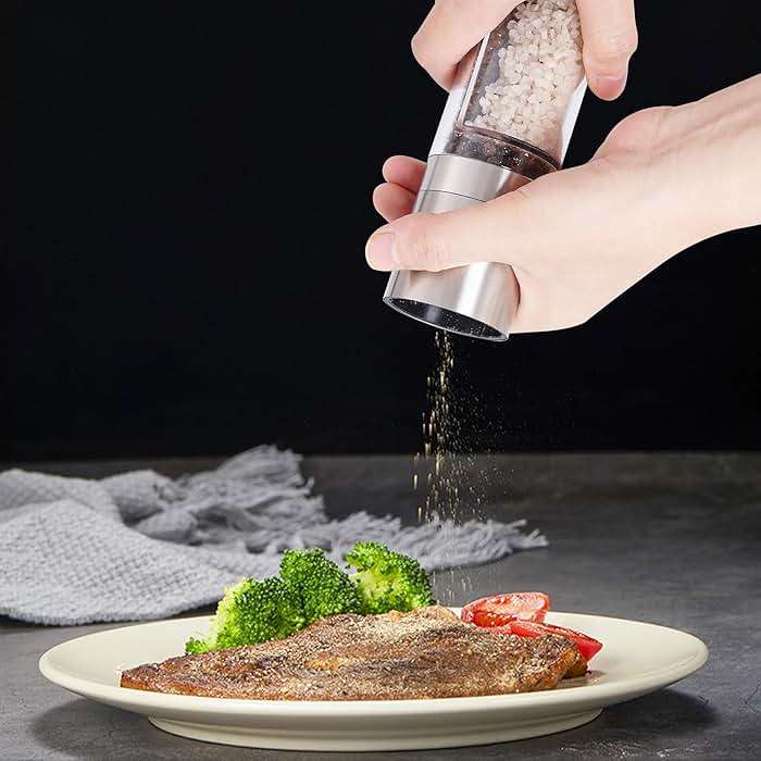 Miayon 2 in 1 Salt and Pepper Grinder Stainless Steel Manual Pepper Mill Adjustable Coarseness Ceramic Spice Grinder Dual Refillable Salt Pepper Mill Shaker for Camping Travel Outdoor Home BBQ - Image 2
