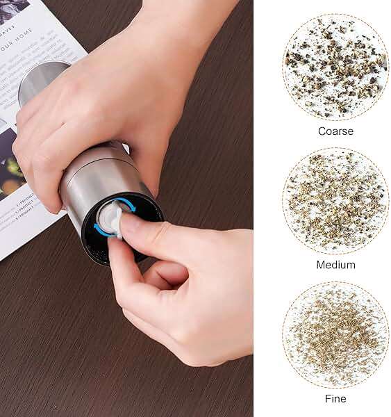 Miayon 2 in 1 Salt and Pepper Grinder Stainless Steel Manual Pepper Mill Adjustable Coarseness Ceramic Spice Grinder Dual Refillable Salt Pepper Mill Shaker for Camping Travel Outdoor Home BBQ - Image 4