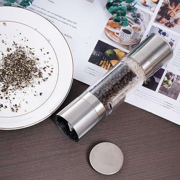 Miayon 2 in 1 Salt and Pepper Grinder Stainless Steel Manual Pepper Mill Adjustable Coarseness Ceramic Spice Grinder Dual Refillable Salt Pepper Mill Shaker for Camping Travel Outdoor Home BBQ - Image 6