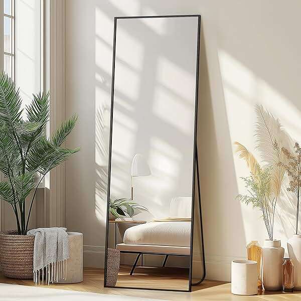 Delma Wall Full Length Mirror,Standing Mirror Full Body,Large Floor for Wall Door Bedroom Bathroom Living Room with Aluminium Frame(with Stand,56x15-Black) - Image 1