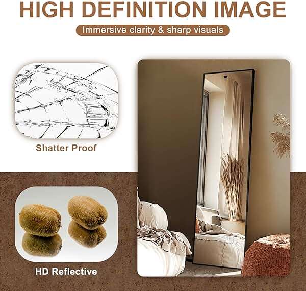 Delma Wall Full Length Mirror,Standing Mirror Full Body,Large Floor for Wall Door Bedroom Bathroom Living Room with Aluminium Frame(with Stand,56x15-Black) - Image 4
