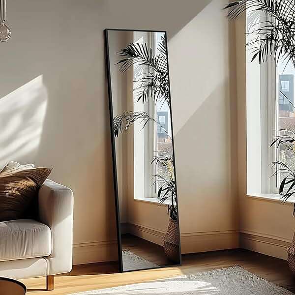 Delma Wall Full Length Mirror,Standing Mirror Full Body,Large Floor for Wall Door Bedroom Bathroom Living Room with Aluminium Frame(with Stand,56x15-Black) - Image 6